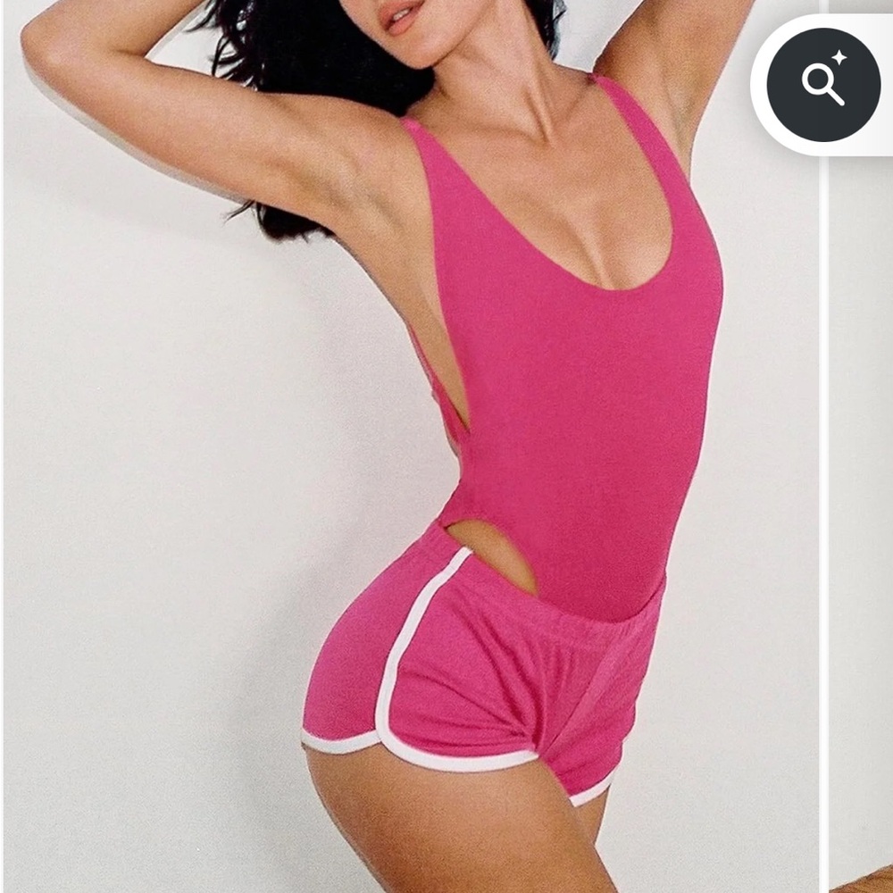 Los Angeles apparel RIBBED HIGH CUT ONE-PIECE SWIMSUIT pink